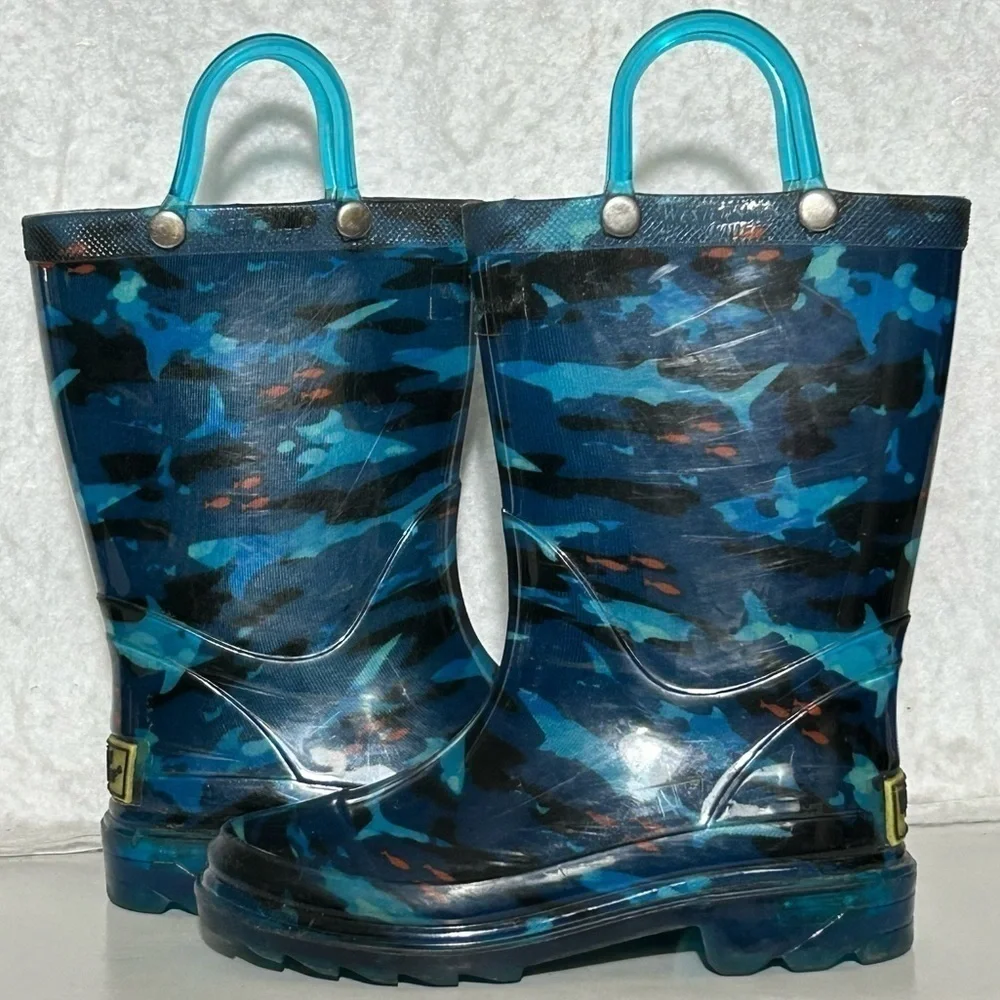 Western Chief Little Kids Camo Shark Waterproof w/Lights Rain Boots SZ US 9